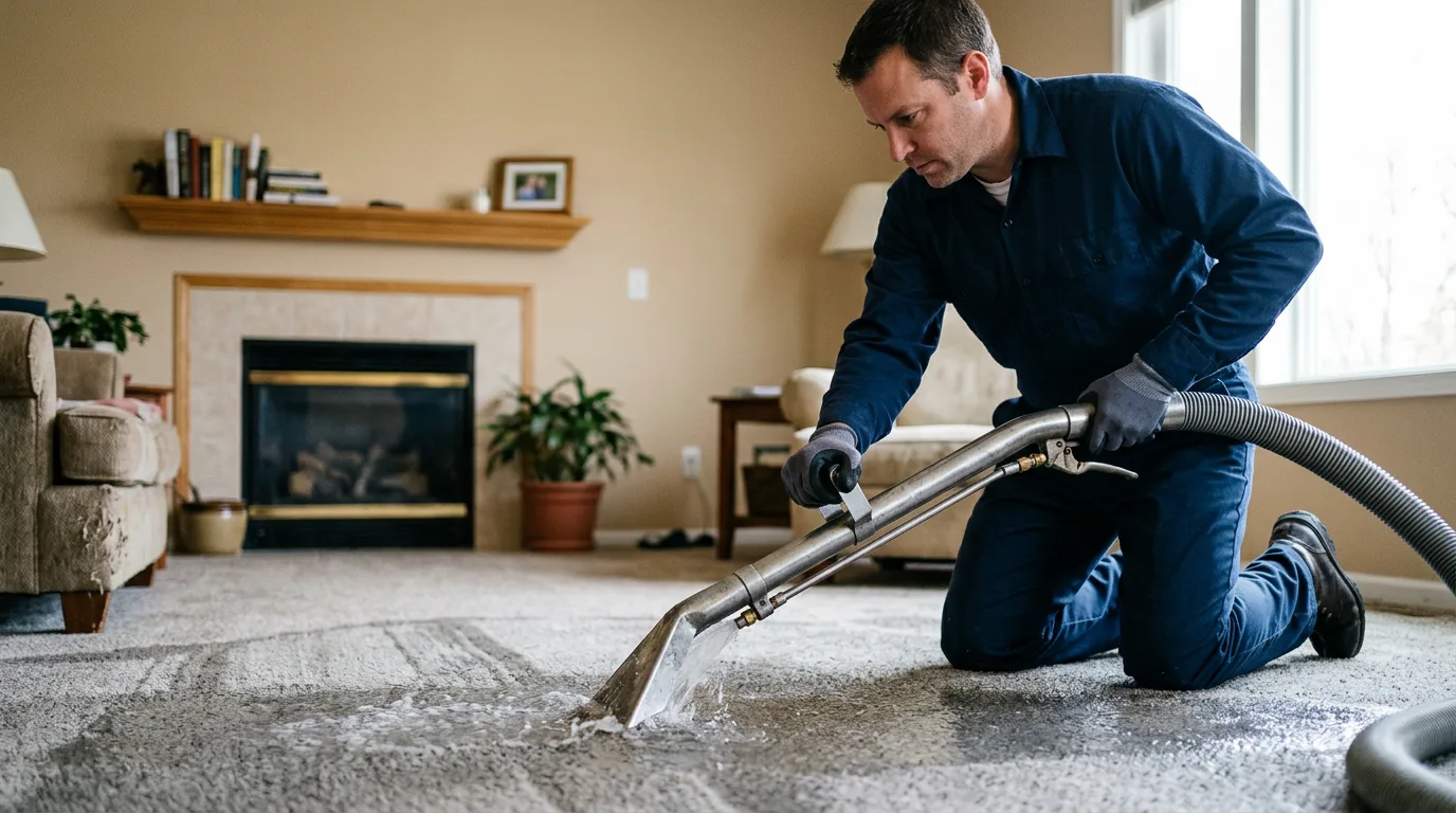 Water damage restoration technician working near Freedom, ME
